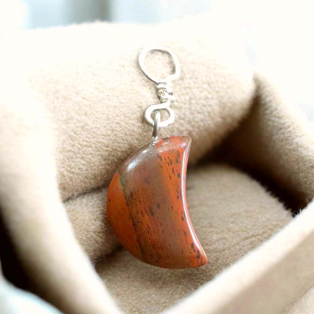 Dark red Jasper half moon pendant