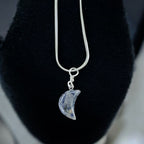 1.5mm Stainless steel silver necklace with Sodalite half moon pendant.