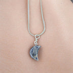 1.5mm Stainless steel silver necklace with Sodalite half moon pendant.
