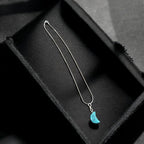 1mm stainless steel silver necklace with Turquoise half moon pendant