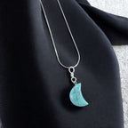 1mm stainless steel silver necklace with Turquoise half moon pendant