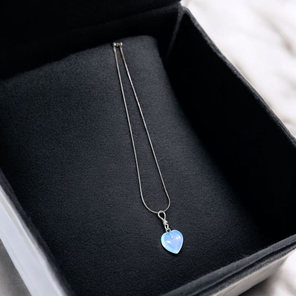 1mm stainless steel silver chain with Moonstone heart pendant
