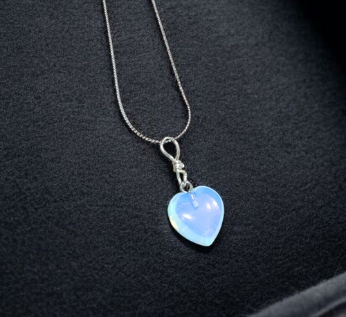 1mm stainless steel silver chain with Moonstone heart pendant