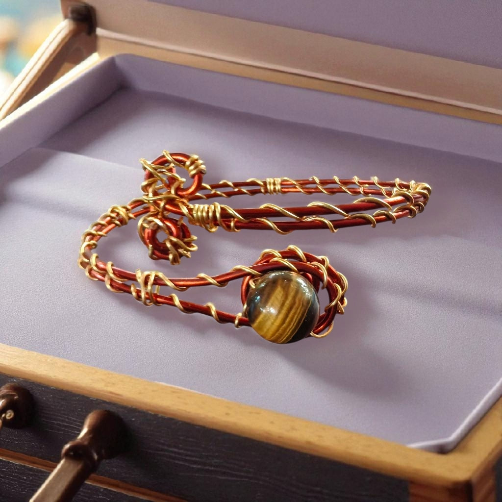 Tiger's eye woven copper bracelet