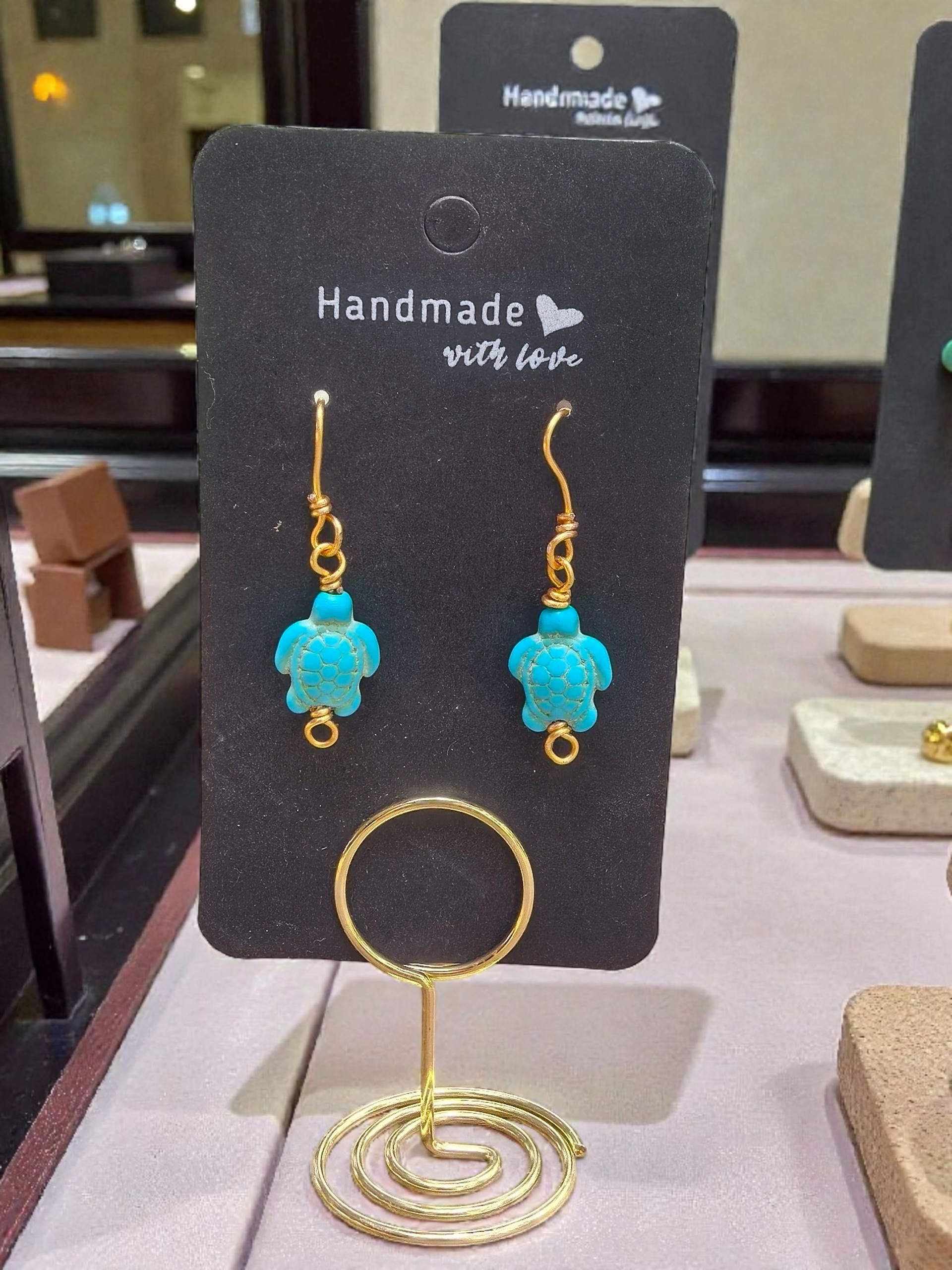 Turquoise Turtle Copper Dangle Earrings