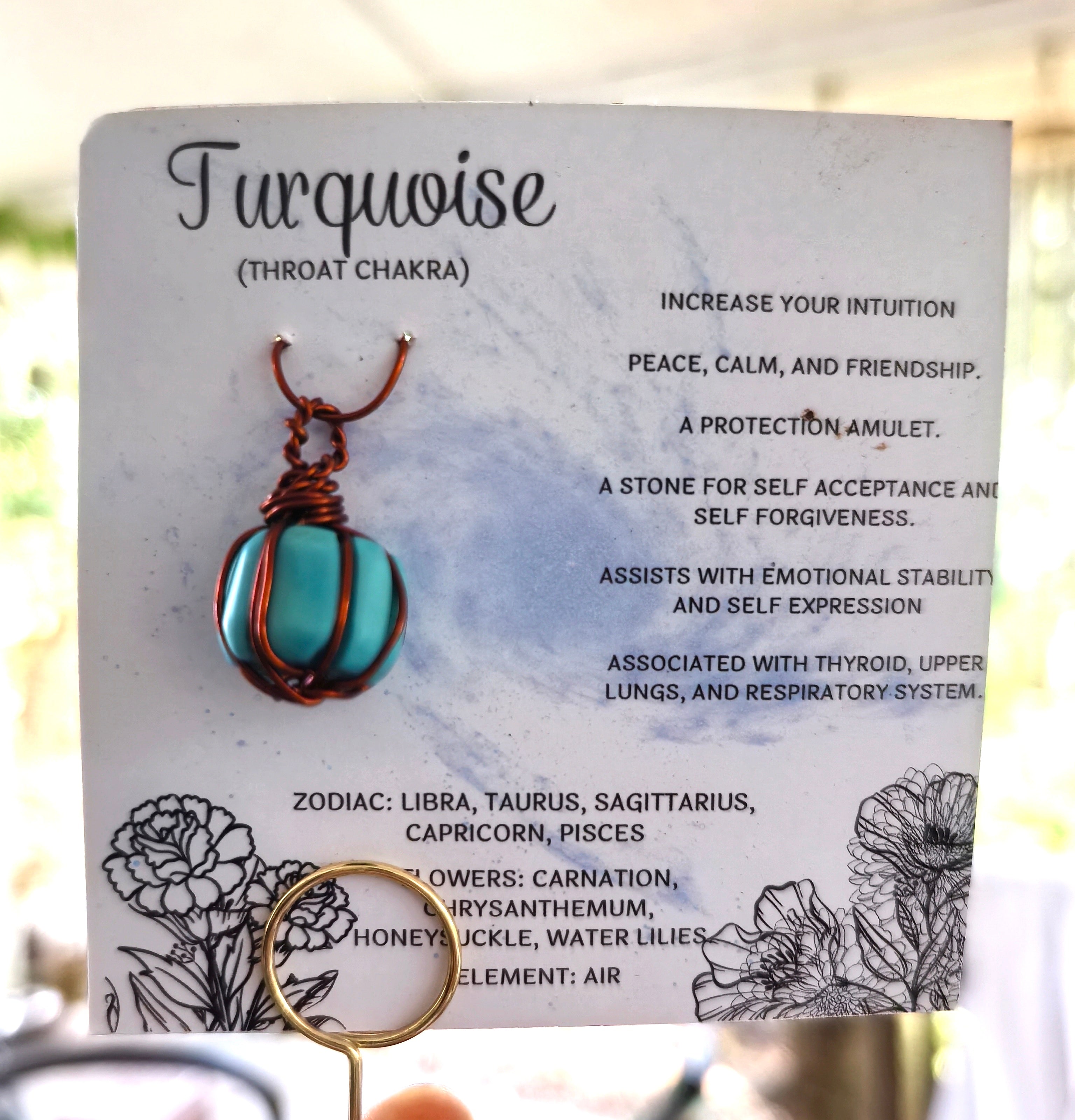 Copper wrapped grooved Turquoise pendant