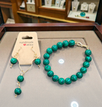 Malachite Earrings, Pendant and Bracelet Set.